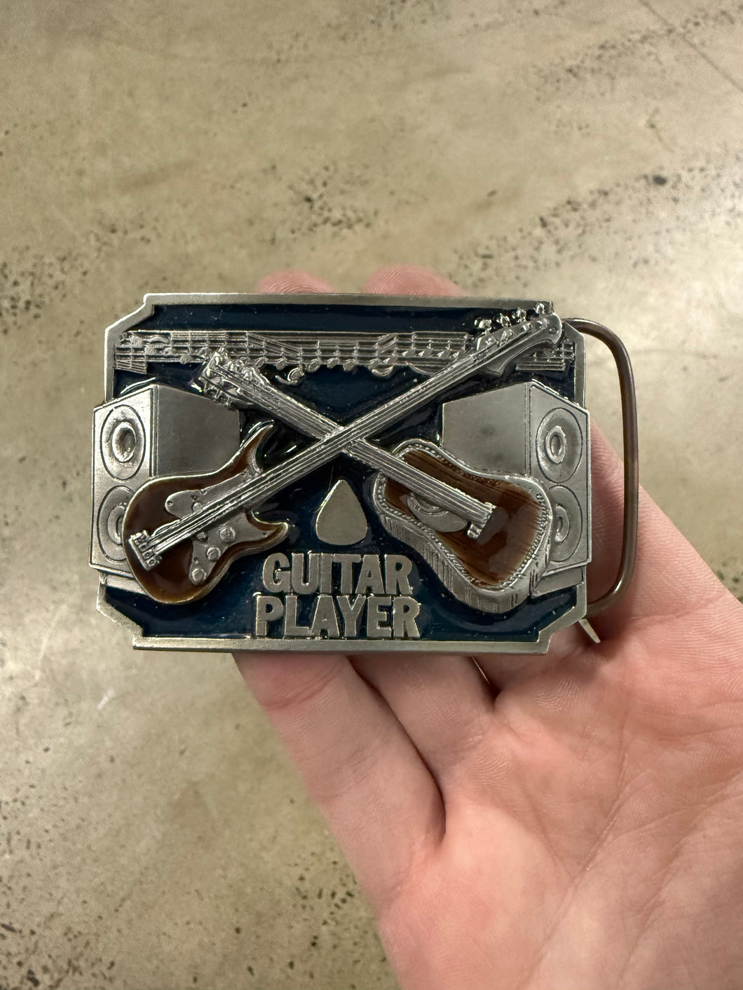 Vintage Guitar Player Belt Buckle