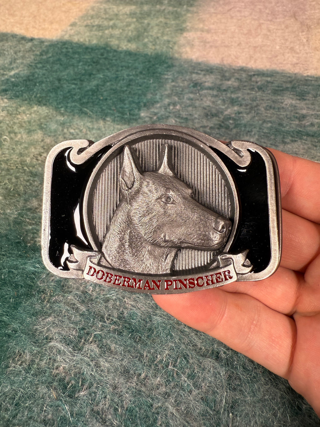 Vintage Doberman Dog Belt Buckle