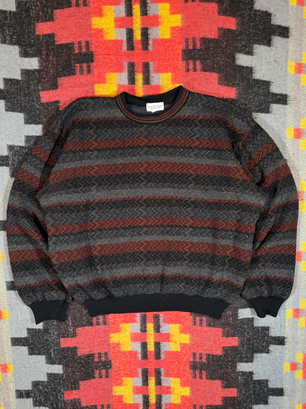Vintage Tricots Knit Striped Wool Sweater (2XL)
