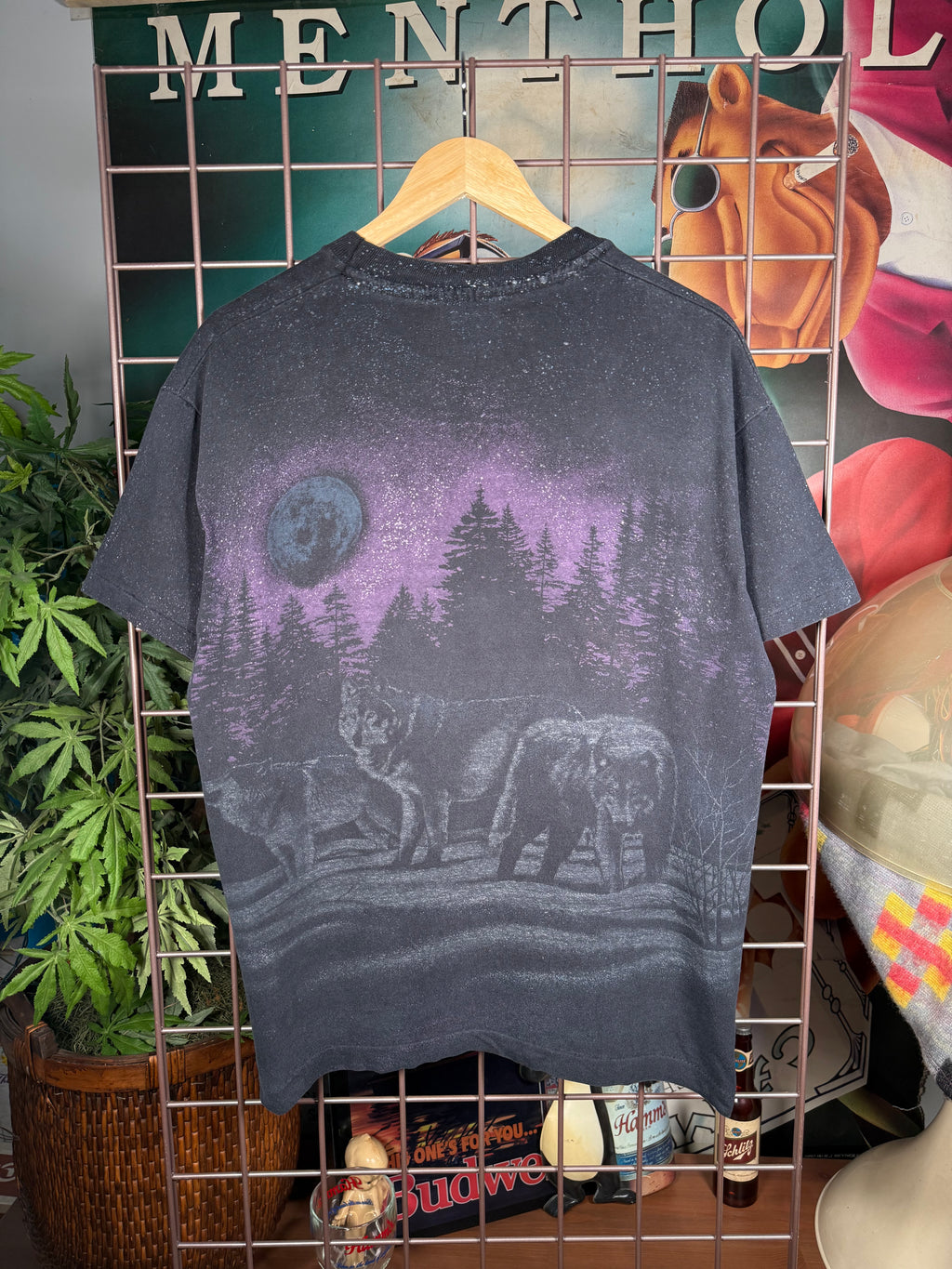 Vintage All Over Print Wolves Faded T-Shirt (XL)