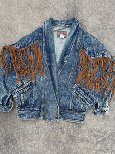 Vintage Women’s Denim Fringe Western Jacket (WS)