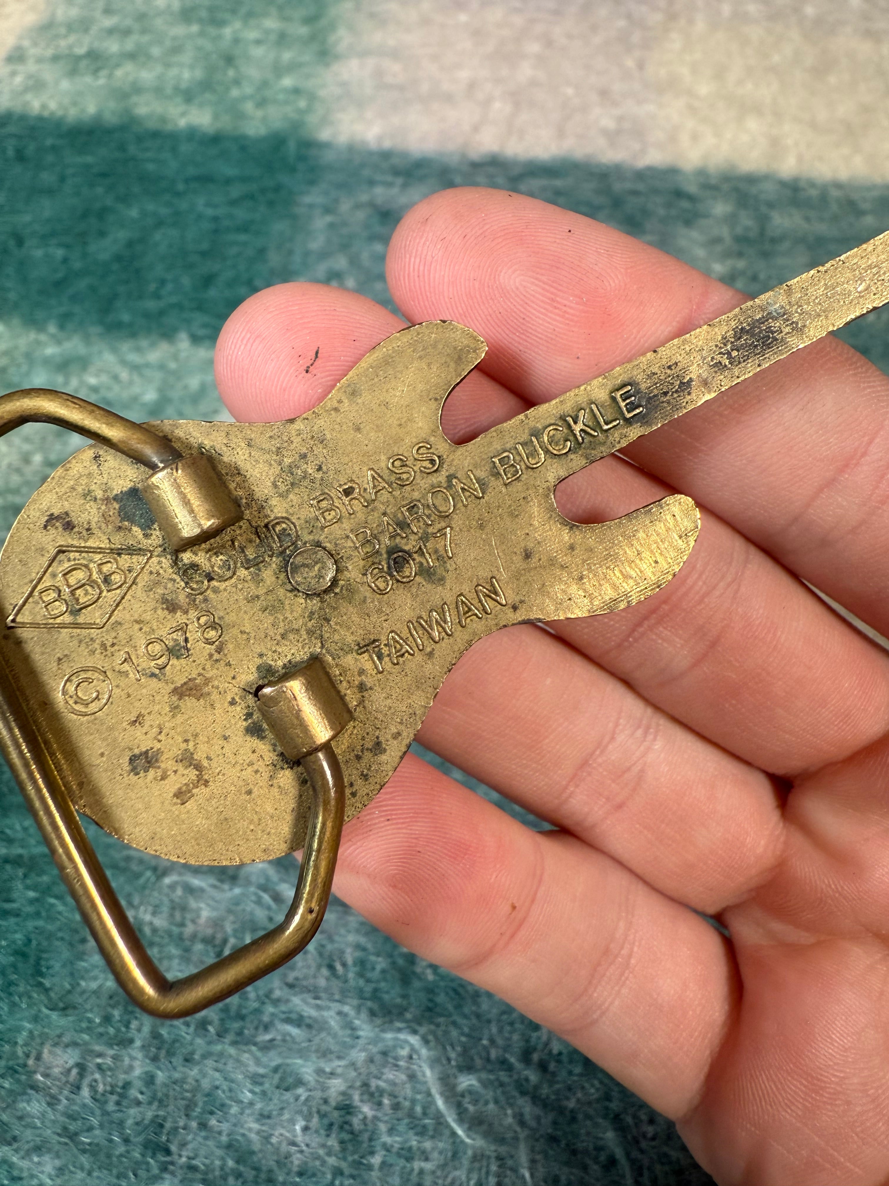 Vintage 1978 Brass Guitar Belt Buckle