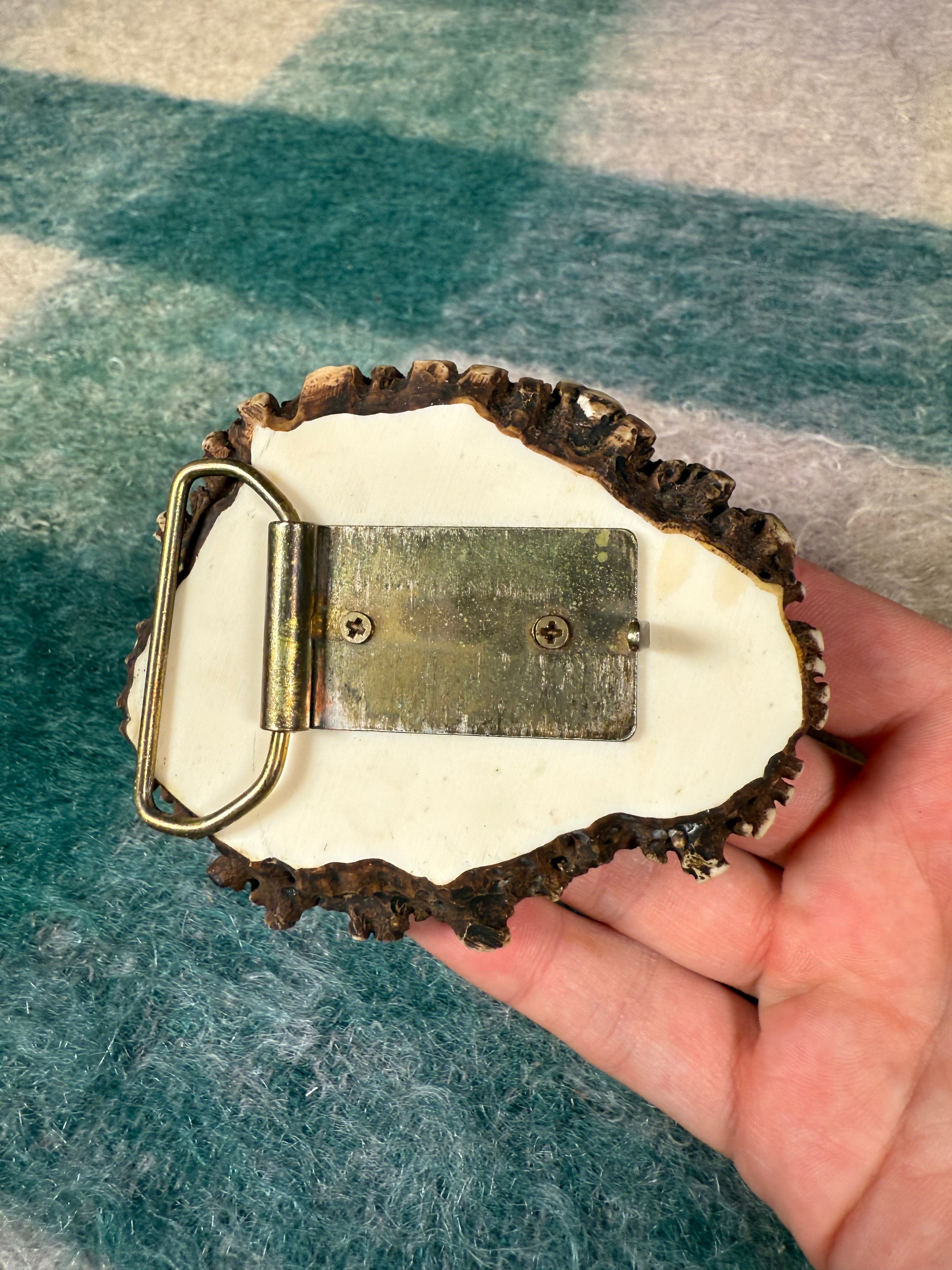 Vintage 3D Pheasant Antler Belt Buckle