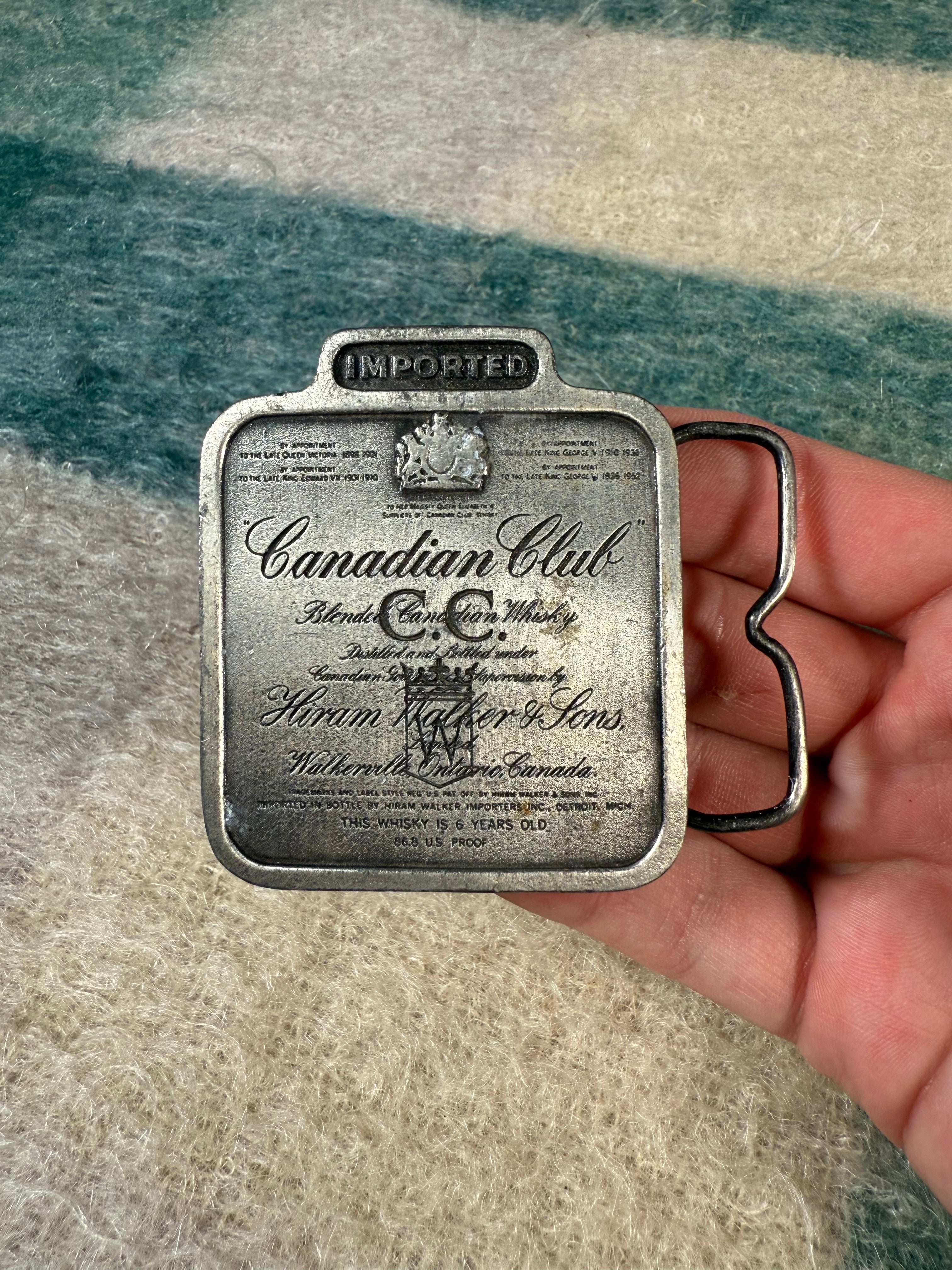 Vintage 70s Canadian Club Whiskey Belt Buckle