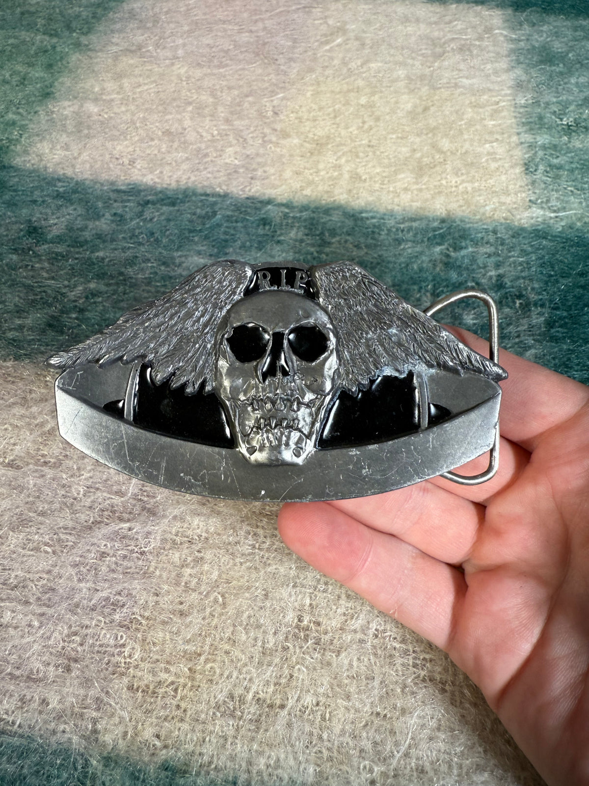 Vintage Winged Skull RIP Belt Buckle