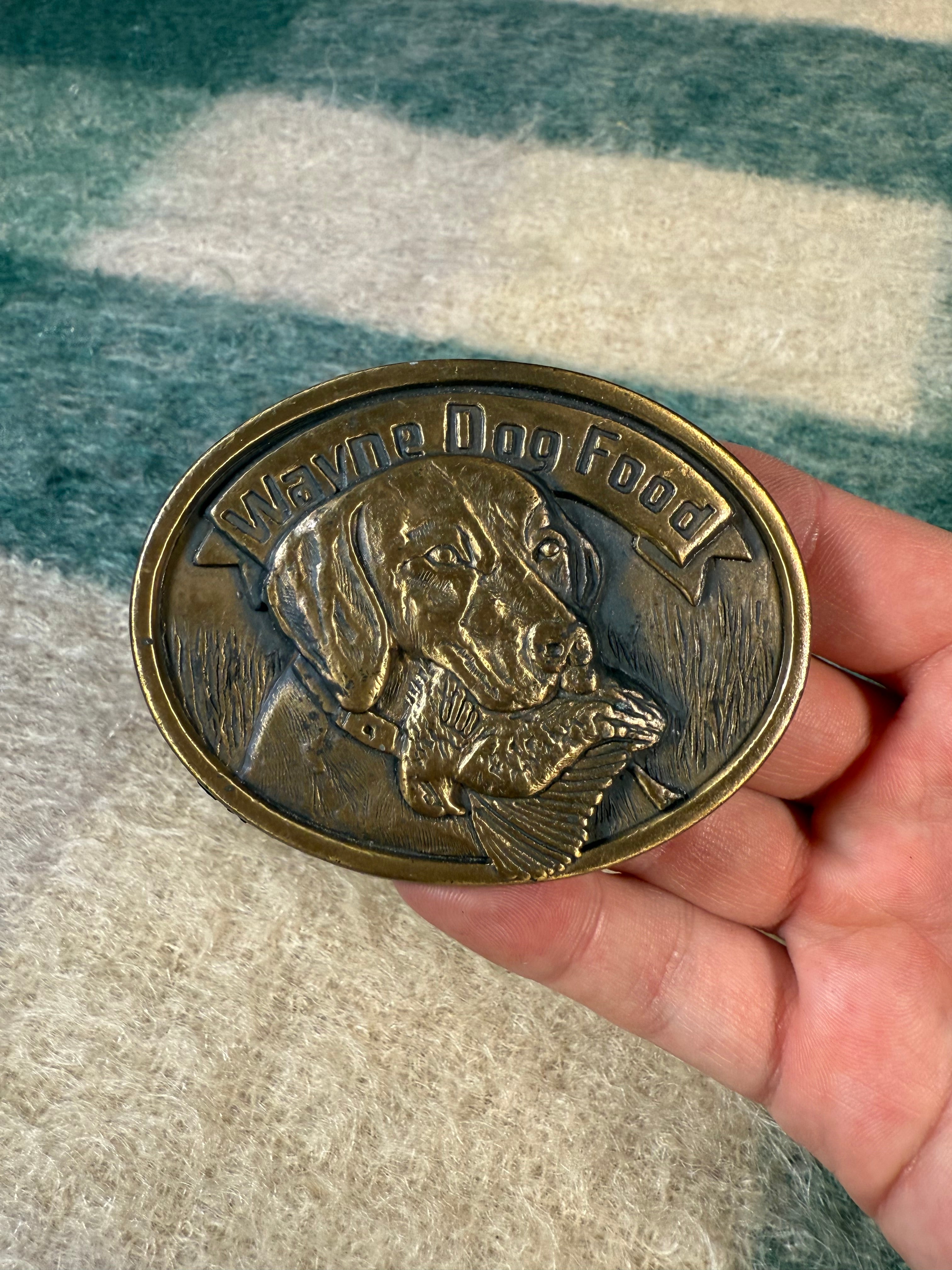 Vintage 80s Wayne Dog Food Belt Buckle