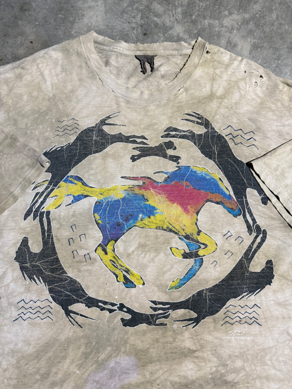 Vintage 90s Running Horse Dyed Distressed T-Shirt (2XL)