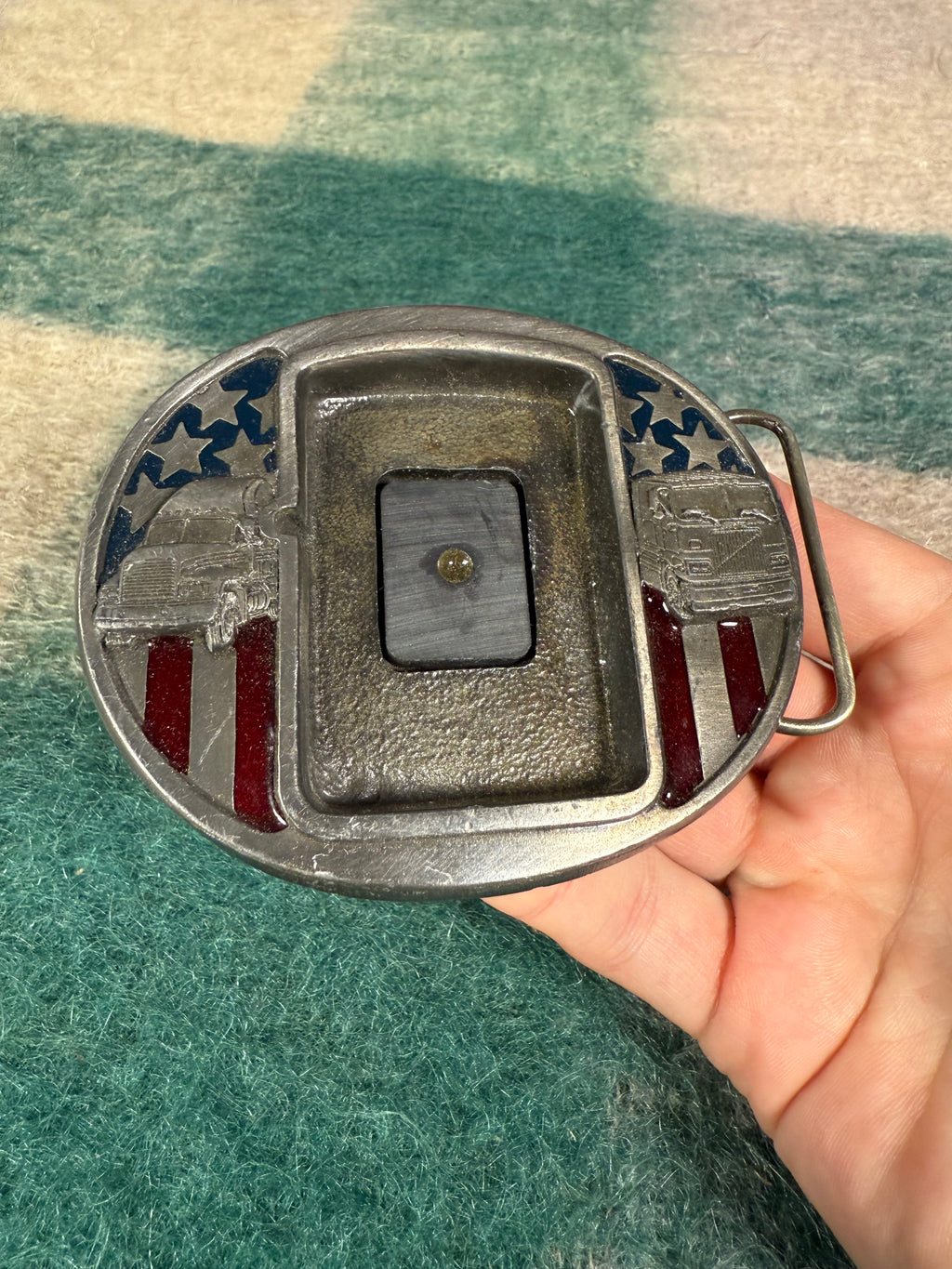 Vintage Trucks With American Flag Zippo Lighter Holder Belt Buckle