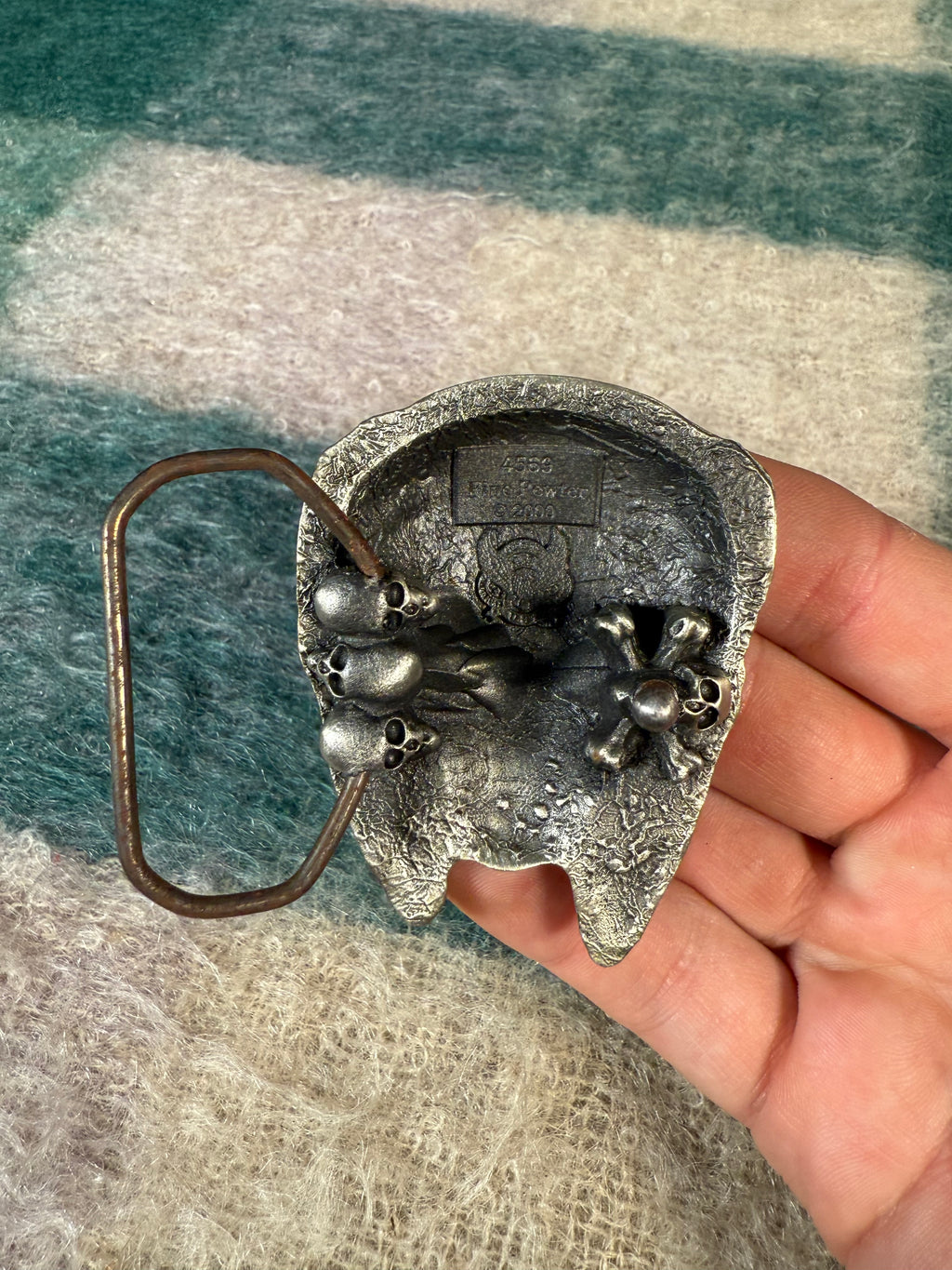 Vintage 2000 Skeleton Grabbing Head Belt Buckle