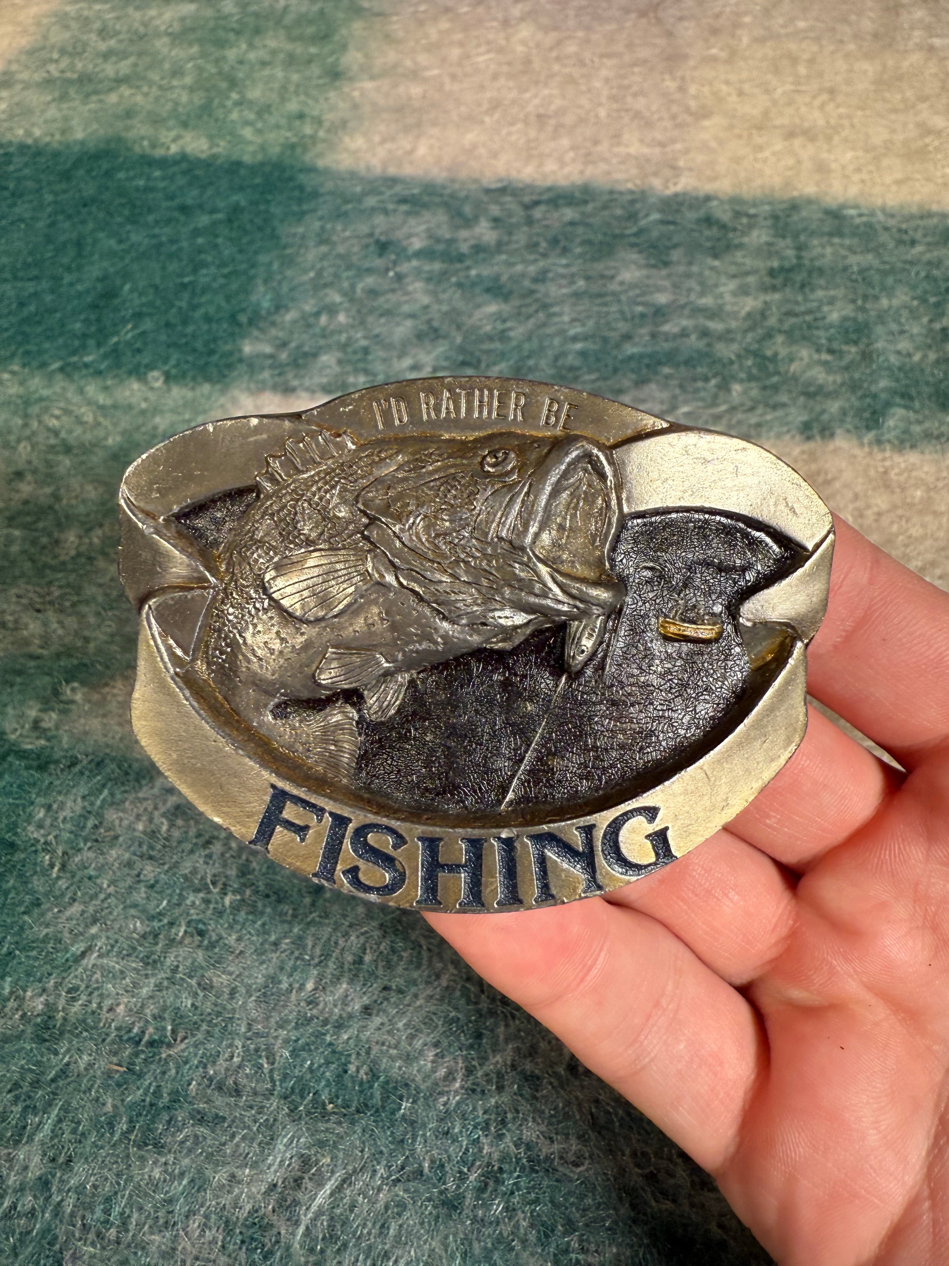 Vintage Id Rather Be Fishing Belt Buckle