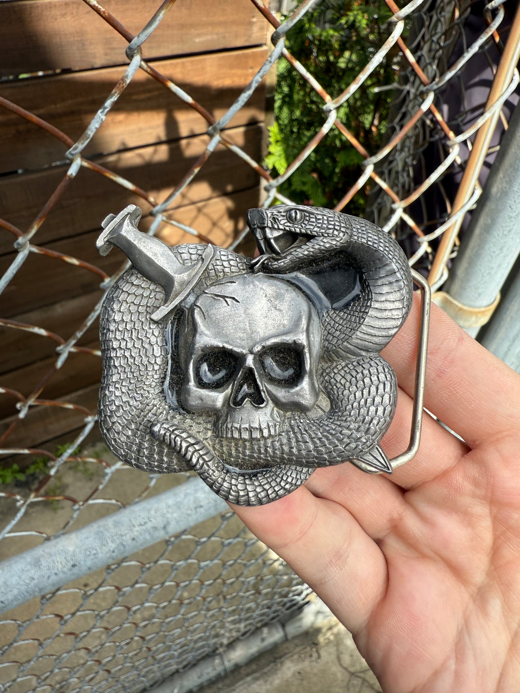 Vintage Snake in Skull Belt Buckle