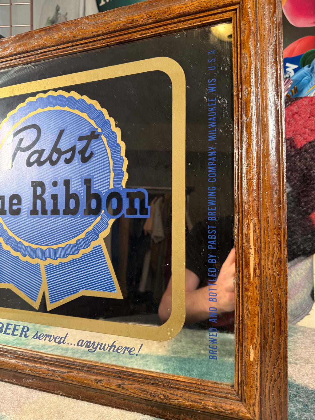 Vintage Pabst Blue Ribbon Bar Mirror (23x20inch)