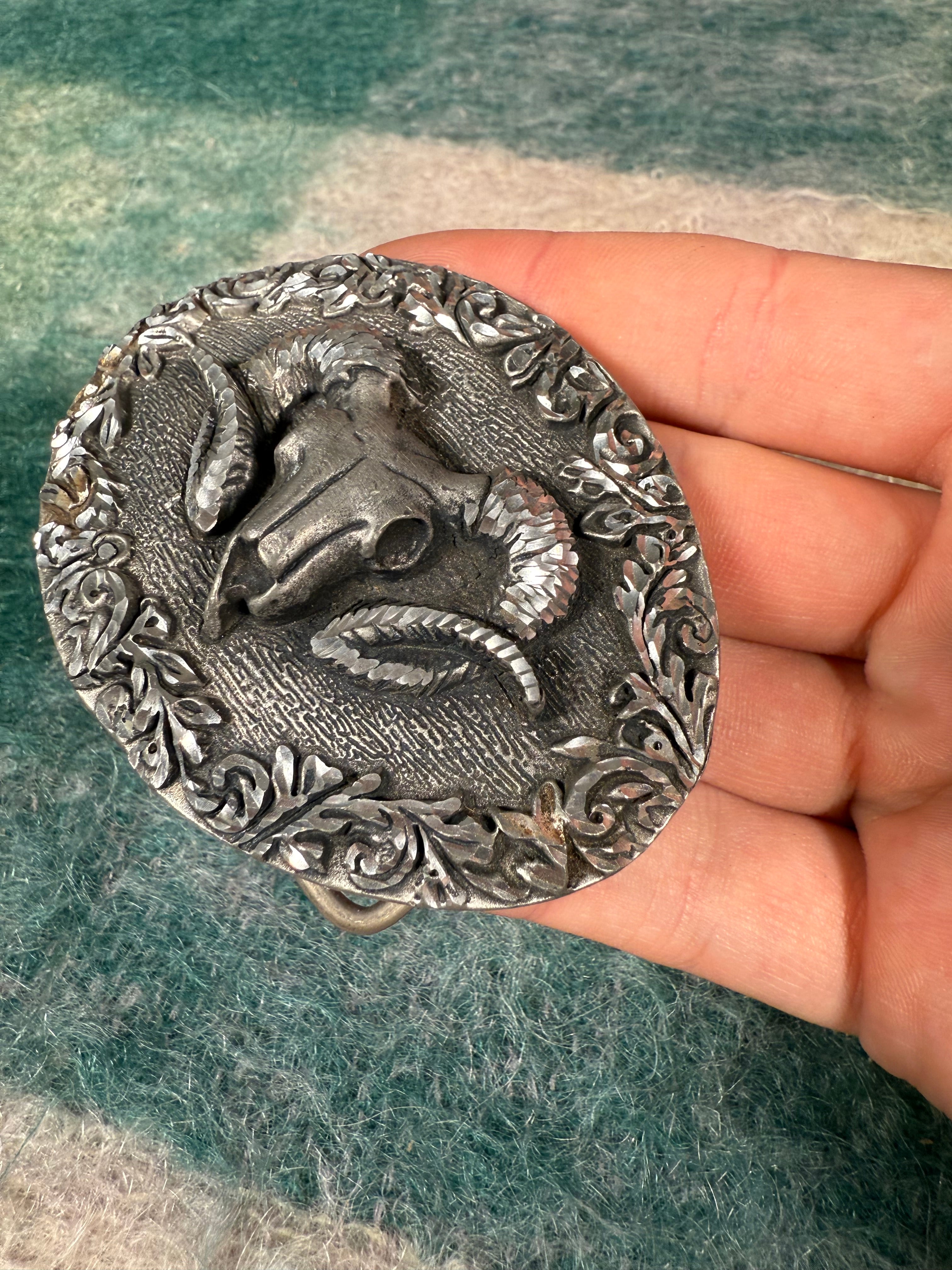 Vintage Ram Skull Belt Buckle