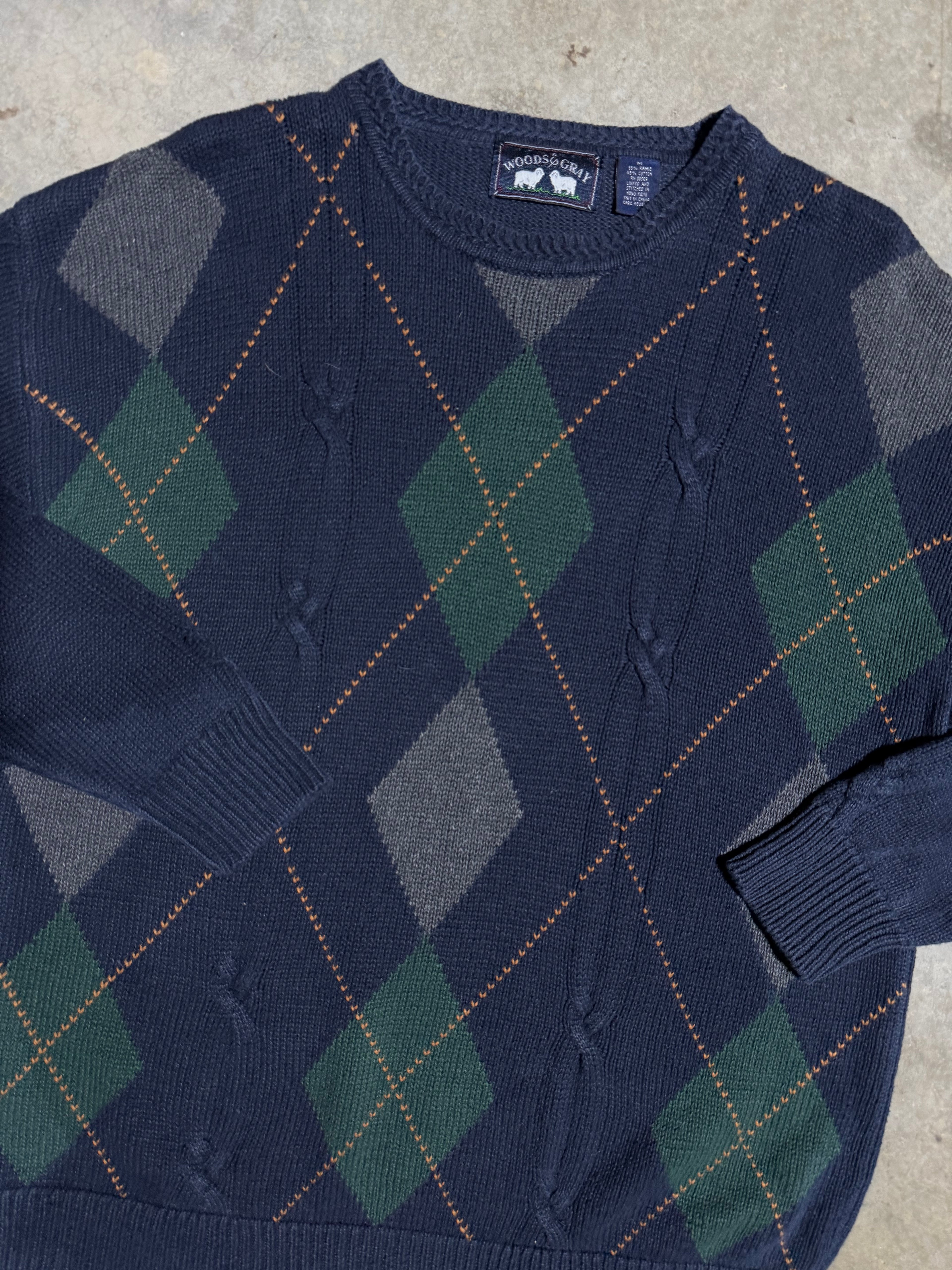 Vintage Woods & Gray Argyle Pattern Sweater (M)
