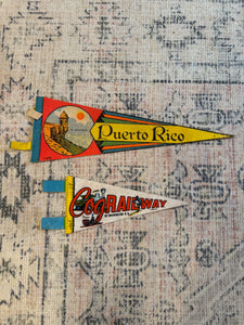 Lot of 2 Vintage Pennants - Puerto Rico and Cog Railway