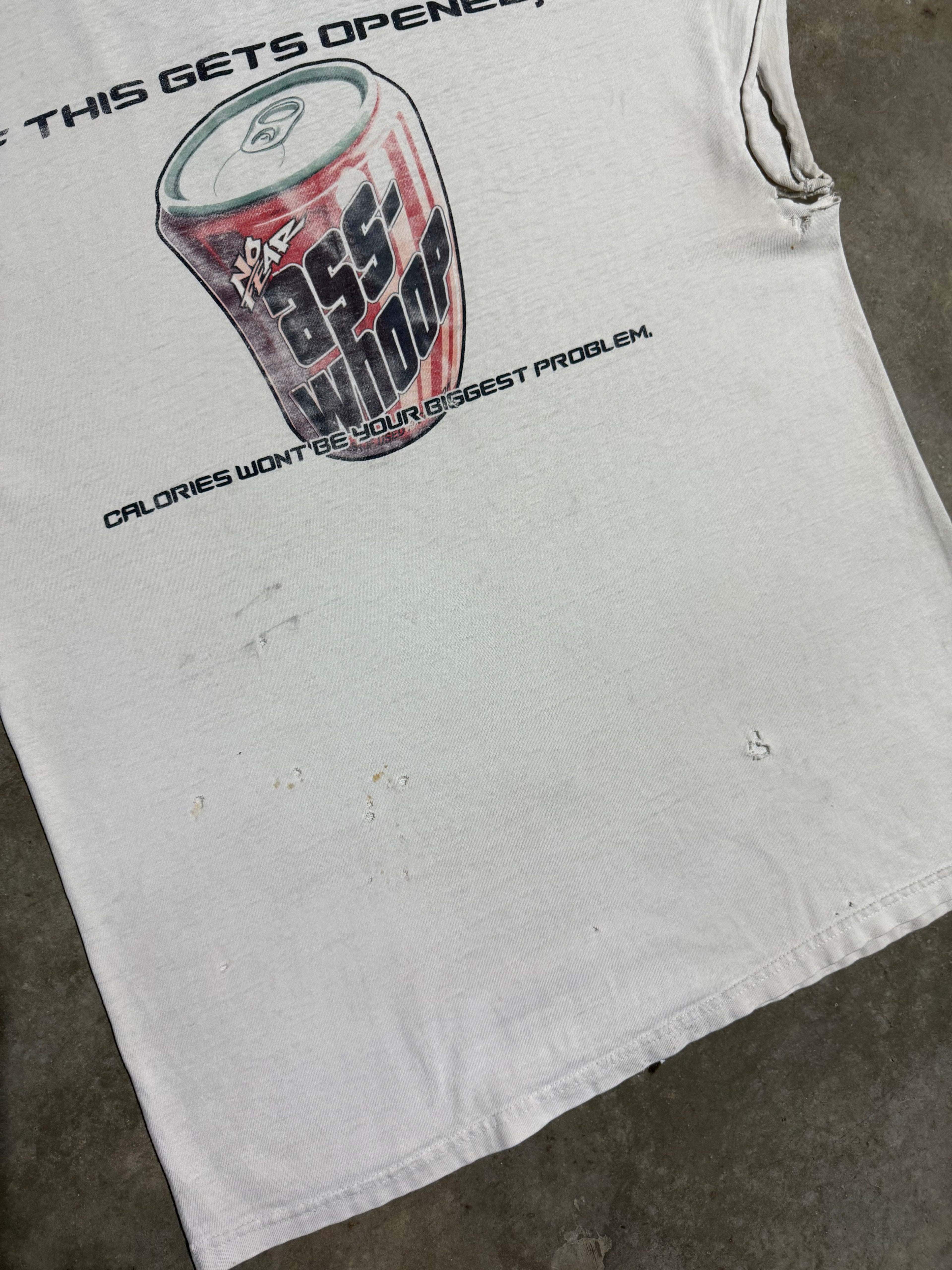 Vintage No Fear Can of Whoop-Ass Distressed Cutoff Tee (L)