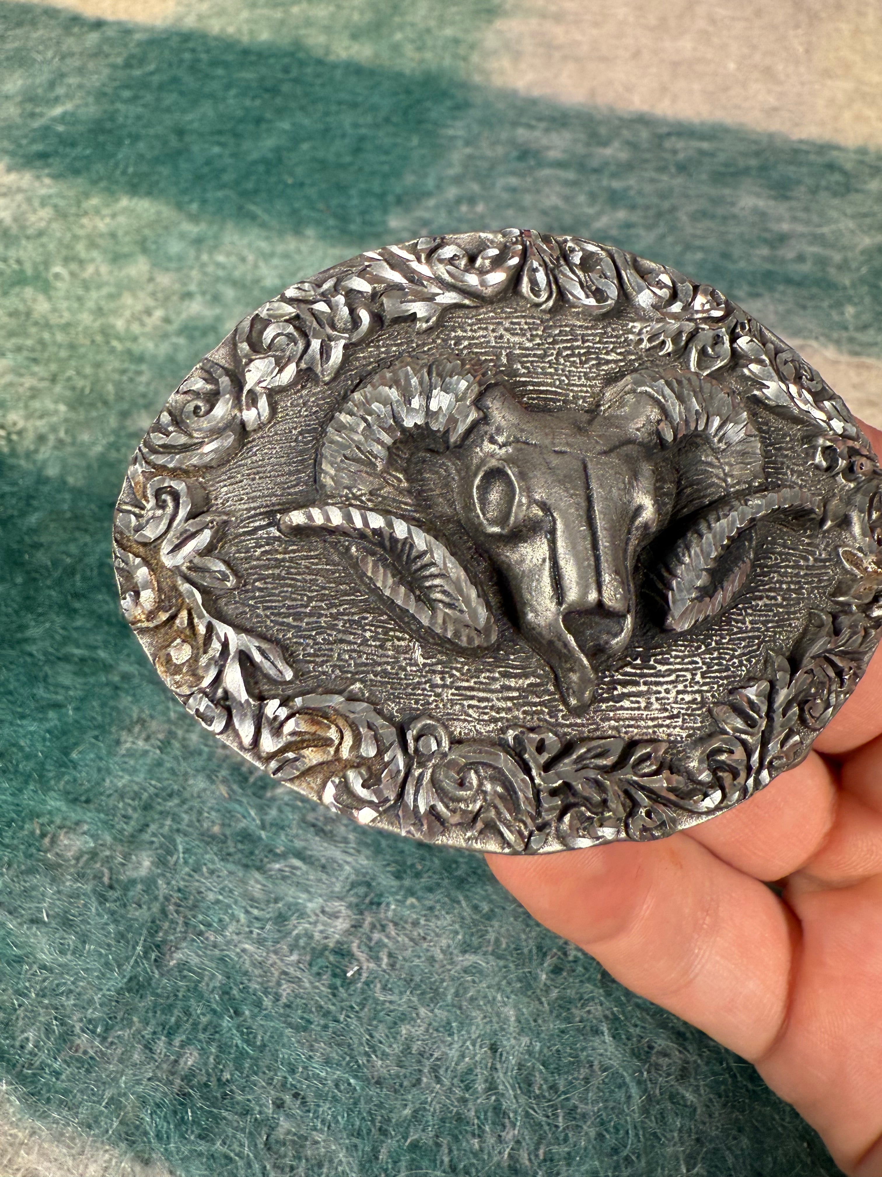 Vintage Ram Skull Belt Buckle