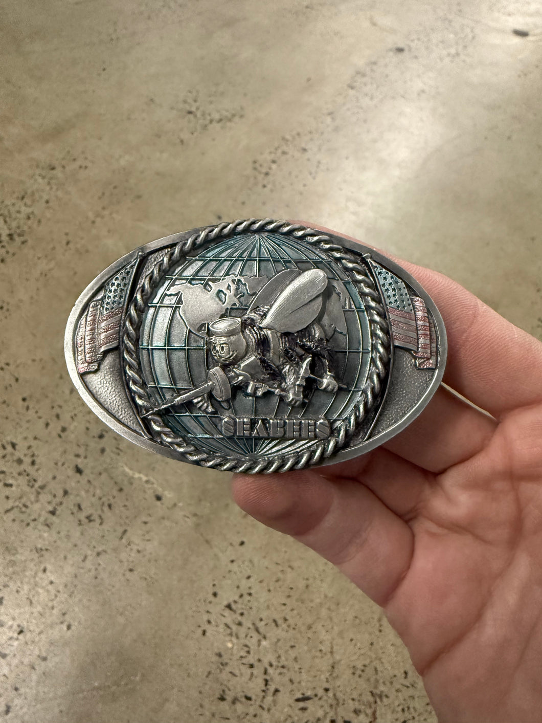 Vintage US Navy Seabees Belt Buckle