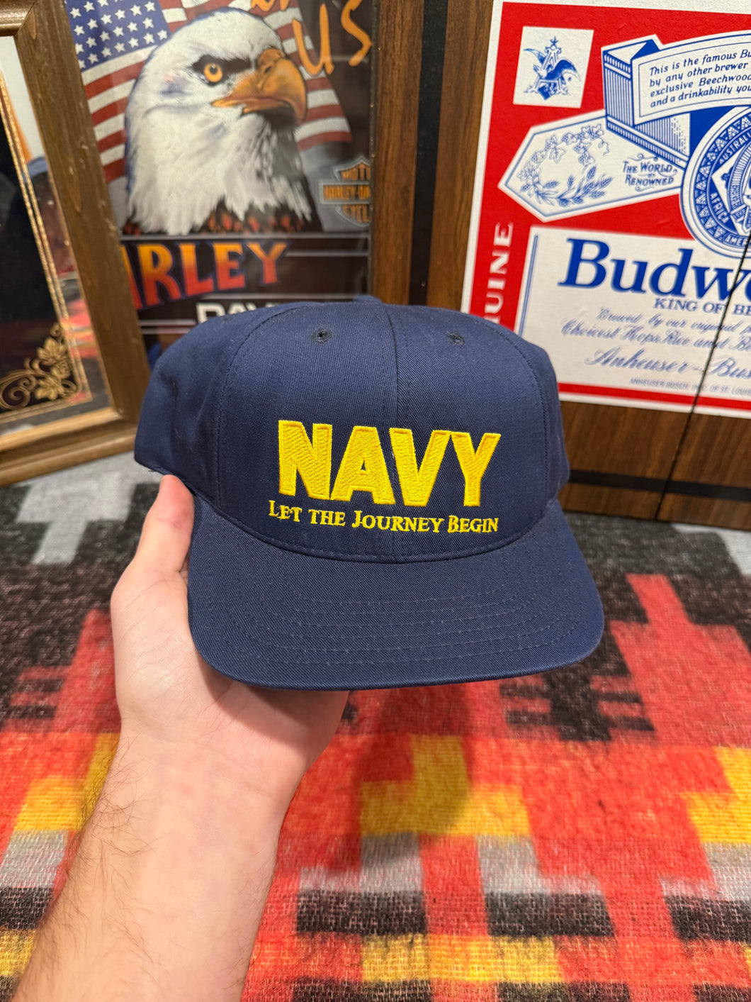 Vintage Navy Let The Journey Begin SnapBack Hat
