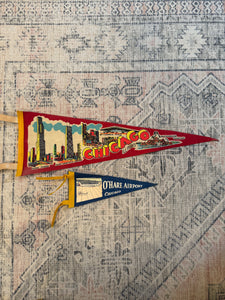 Lot of 2 Vintage Pennants - Chicago and O’Hare Airport