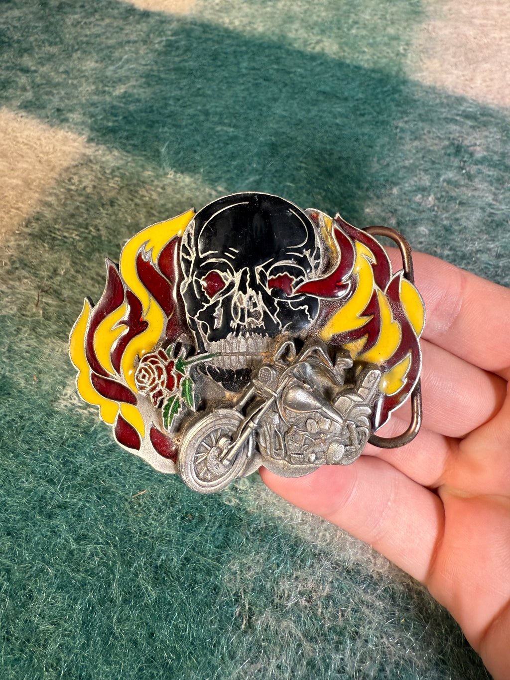 Vintage Flaming Skull Motorcycle Belt Buckle