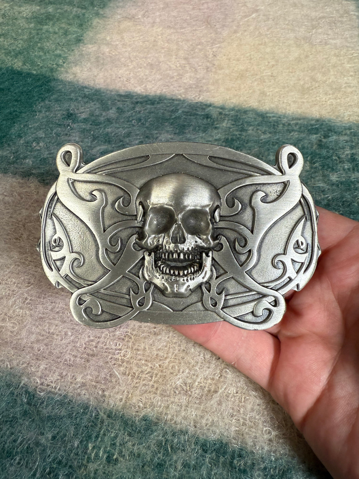 Vintage 2000s Skull Butterfly No Color Belt Buckle
