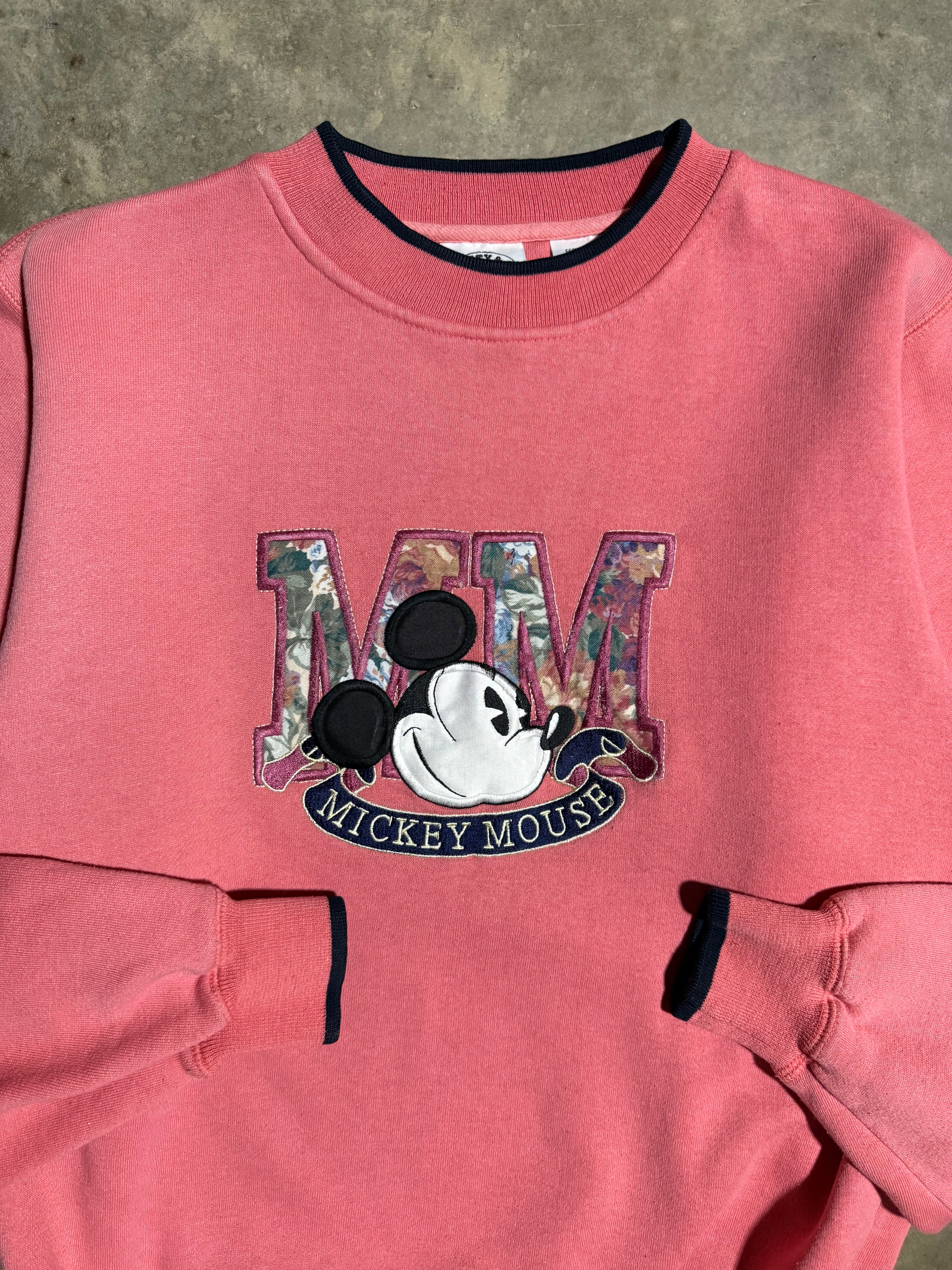 Vintage 90s Mickey Mouse Embroidered Floral Crewneck (M)