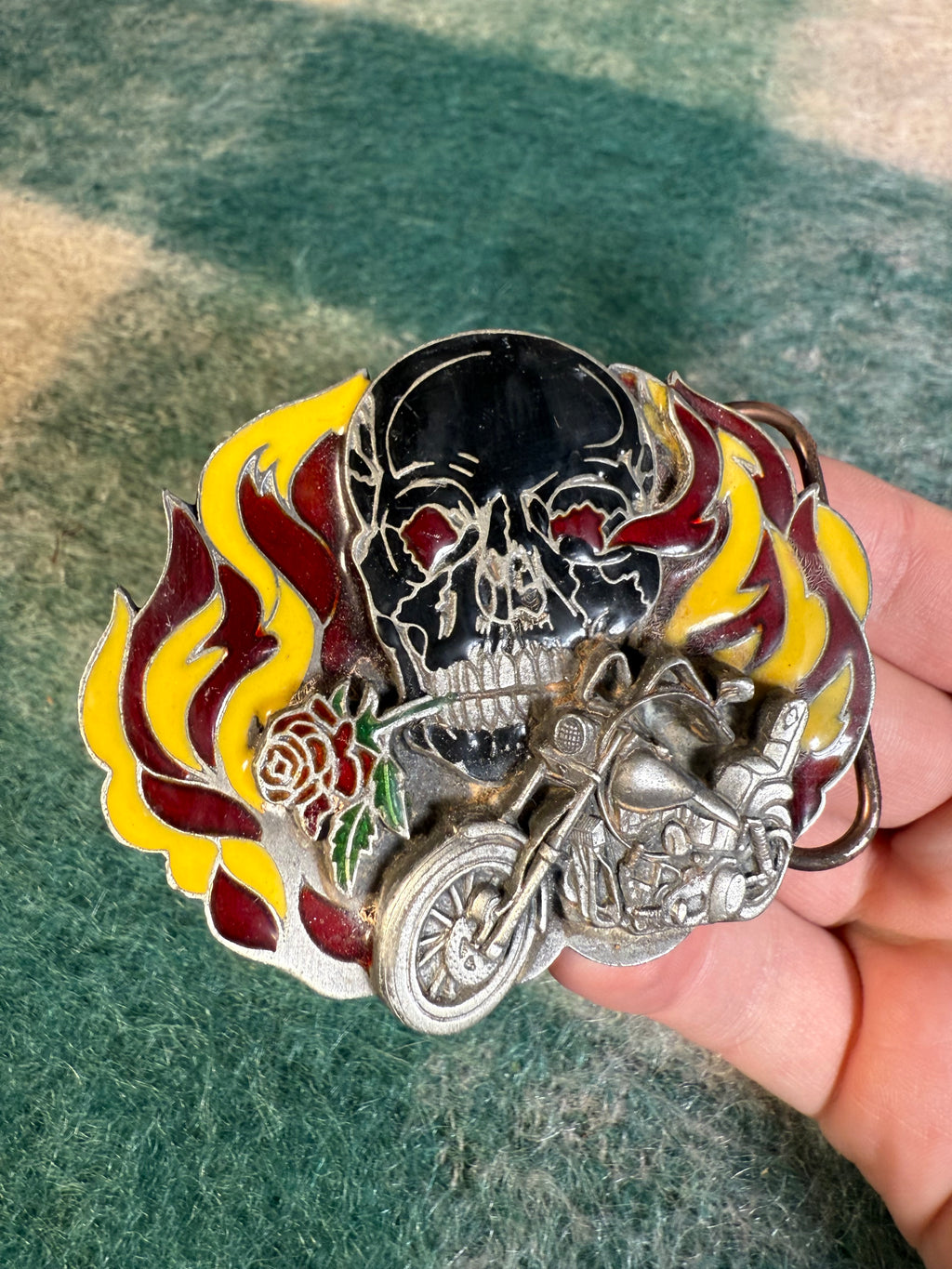 Vintage Flaming Skull Motorcycle Belt Buckle