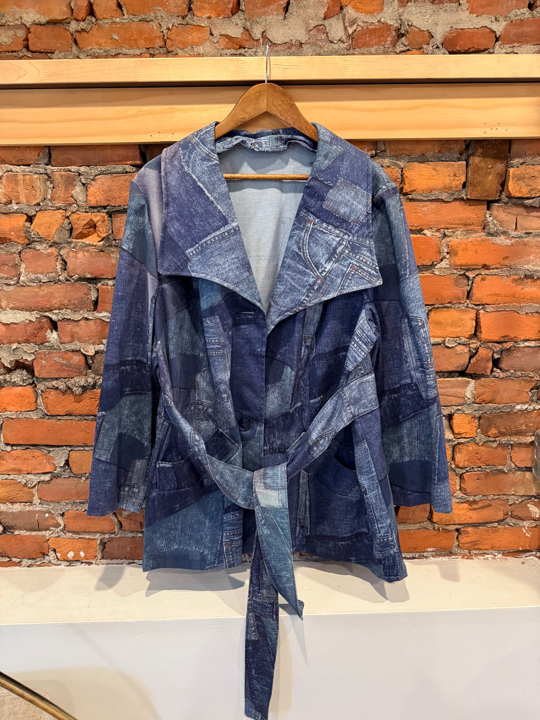 True Vintage Patchwork Print Womens Jean Overcoat (WXL)