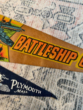 Load image into Gallery viewer, Lot of 2 Vintage Pennants - Battleship Cove and Plymouth Massachusetts
