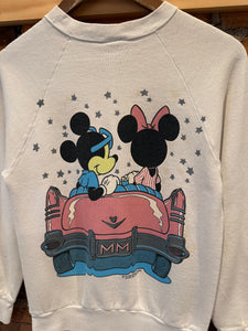 Vintage Youth Mickey And Minnie Double Sided Car Crewneck (Youth)