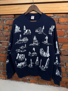 Vintage All Over Print Lighthouse Crewneck (L)