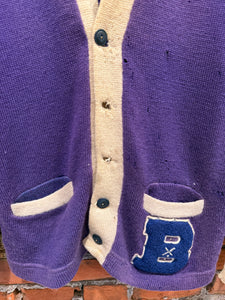 True Vintage Distressed B Letterman Cardigan Sweater (S/M)