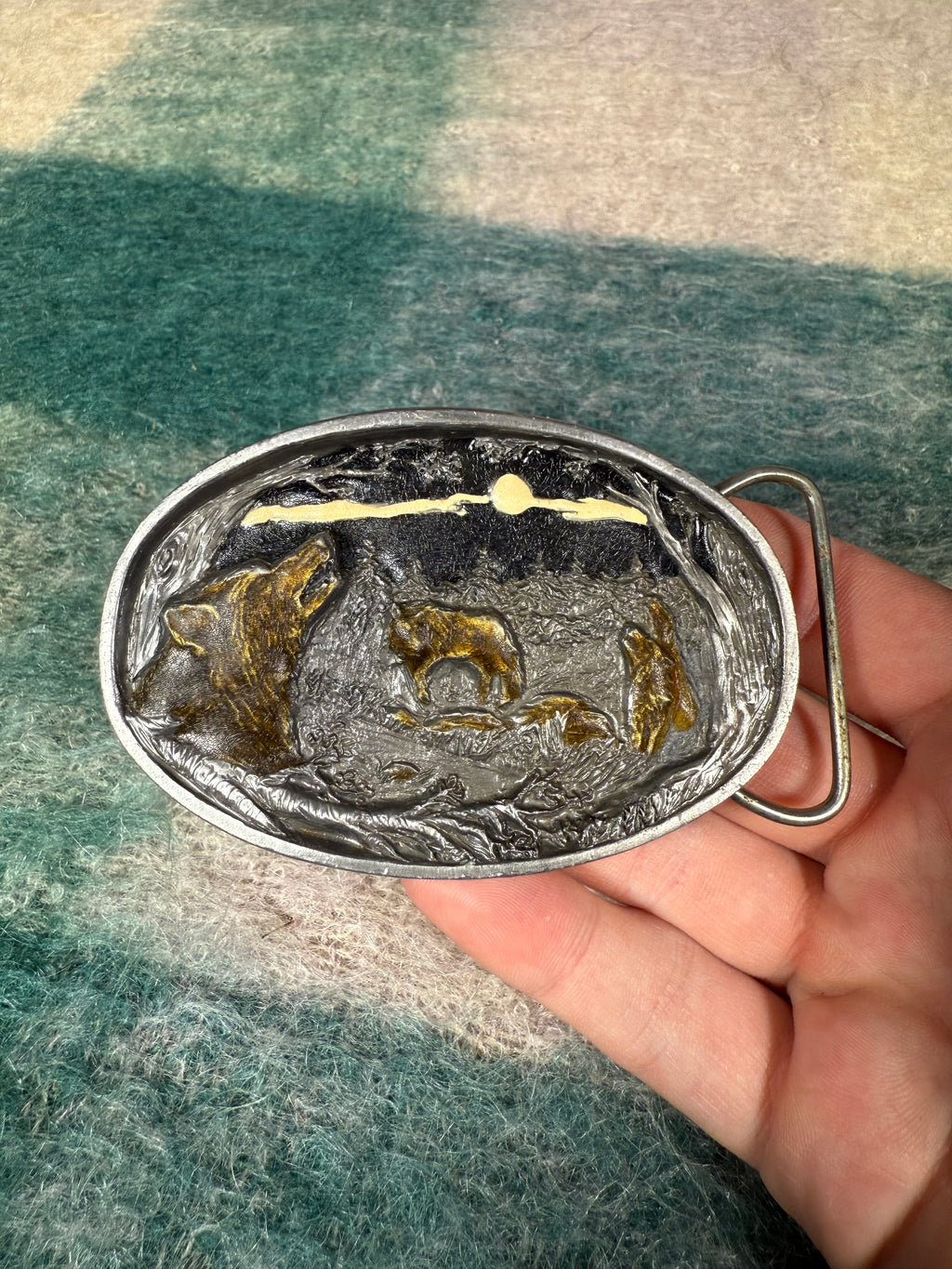 Vintage Nighttime Wolves Belt Buckle