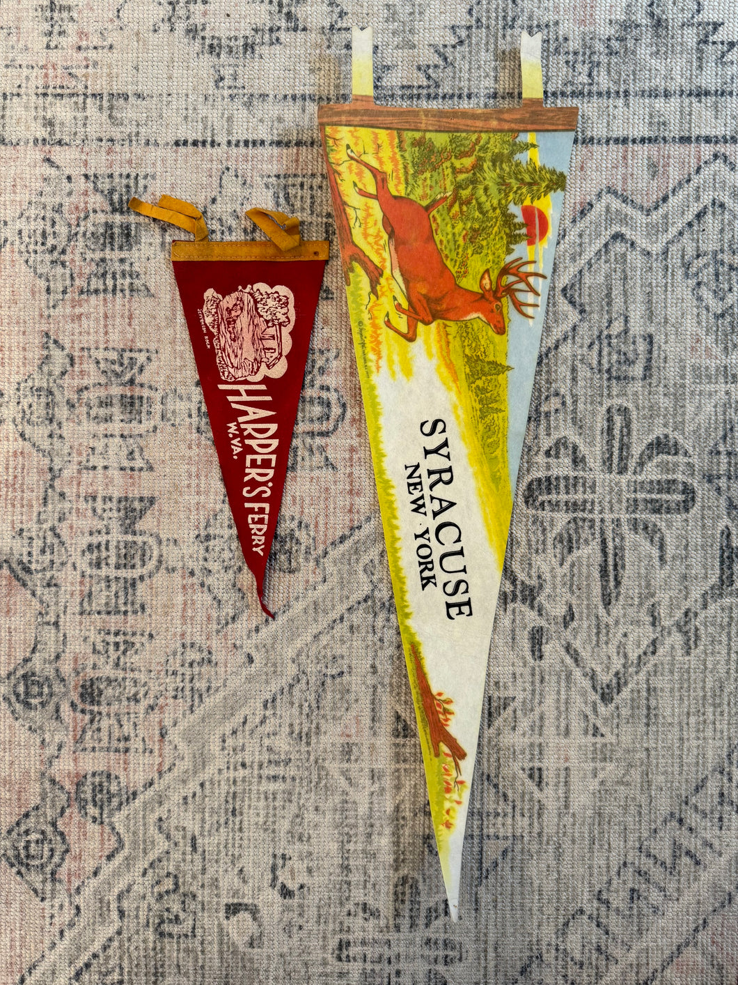 Lot of 2 Vintage Pennants - Syracuse and Harpers Ferry