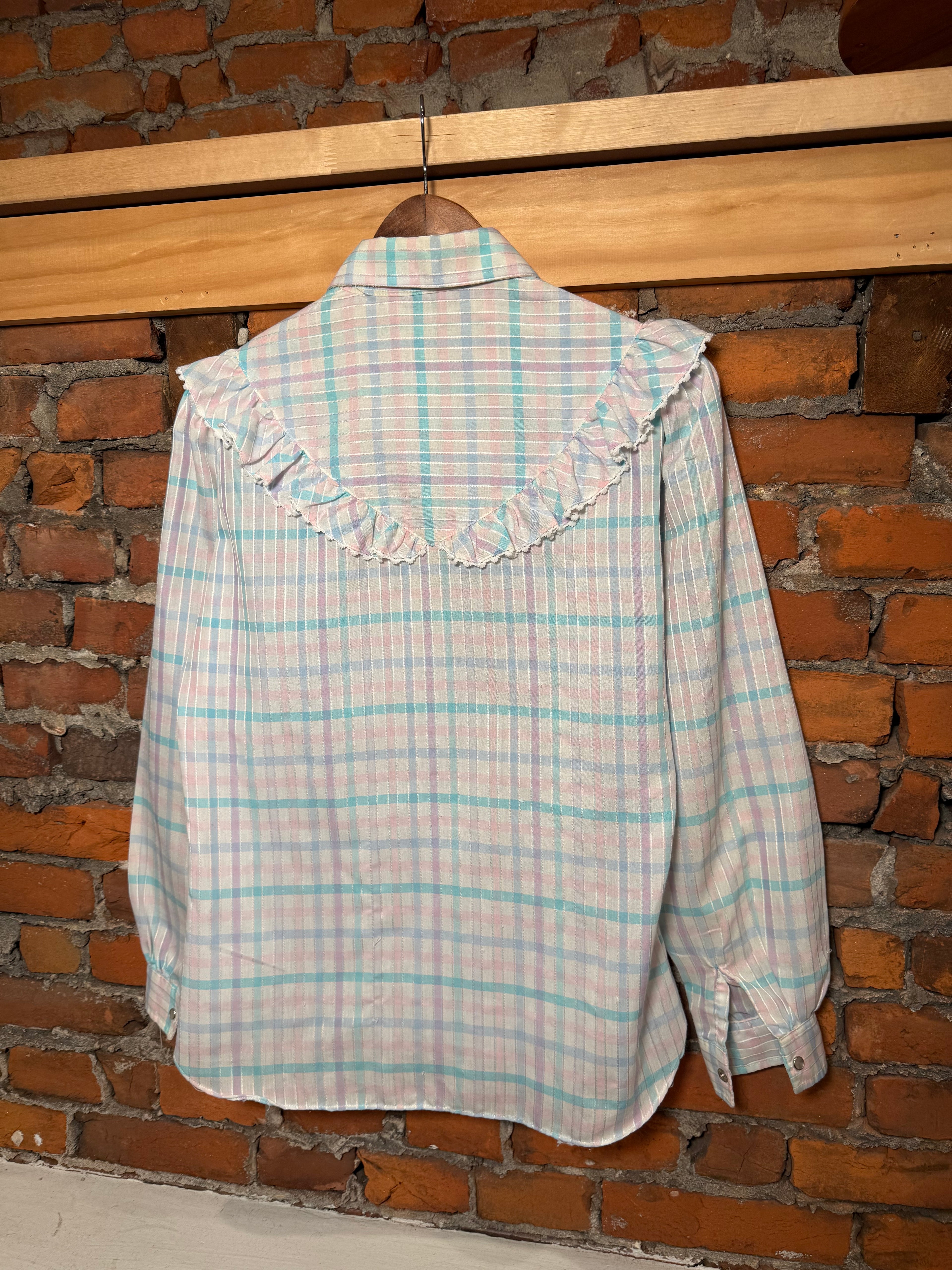 Vintage Karman Pink and Blue Western Pearl Snap Shirt (WM)