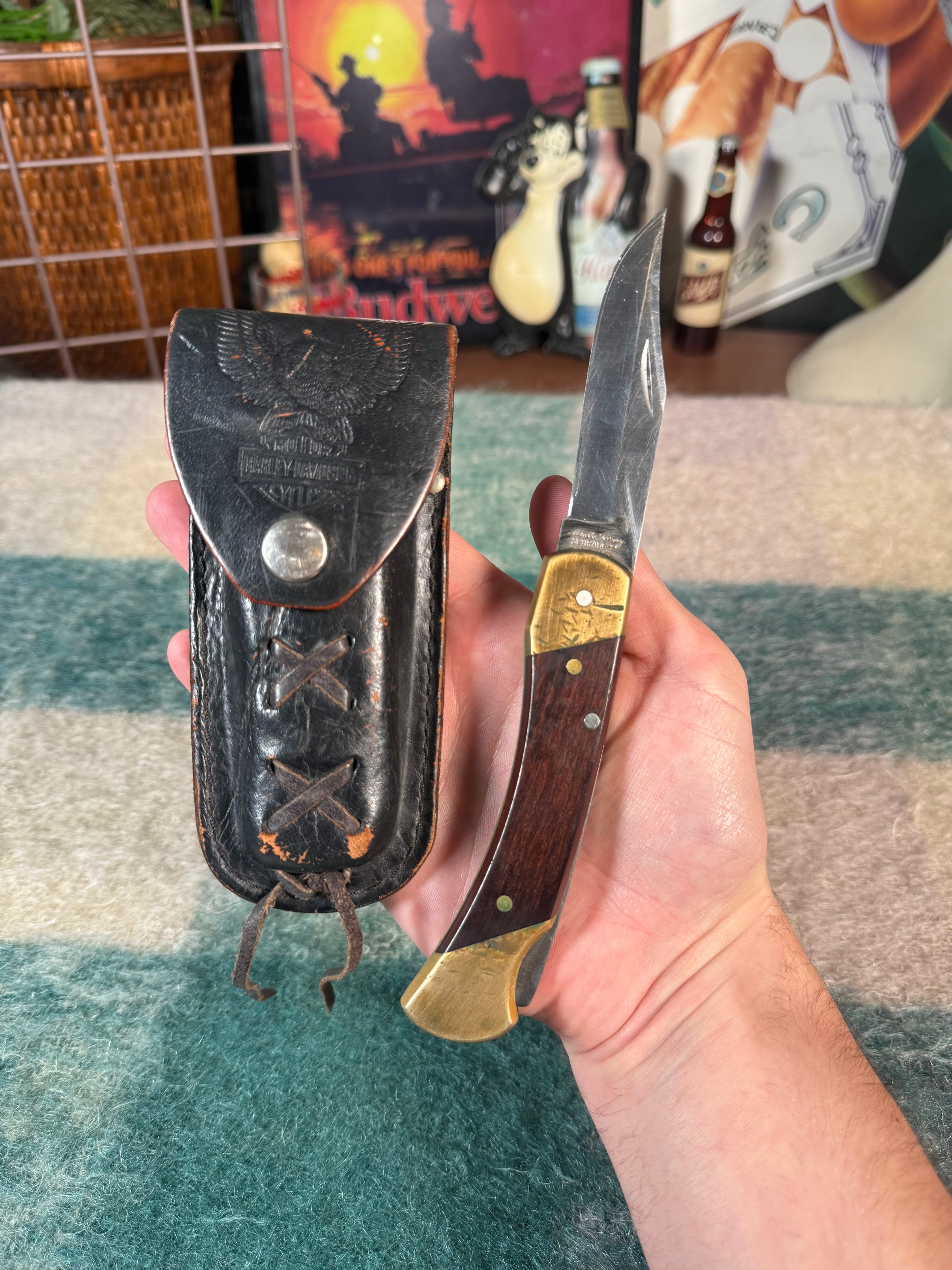 Vintage Harley Davidson Uncle Henry Knife with Leather Case