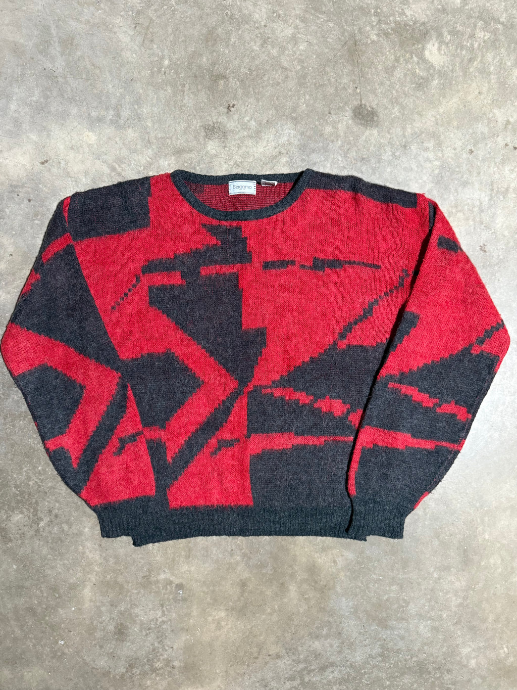 Vintage 80s Bergamo Red and Black Pattern Knit Sweater (WXL)