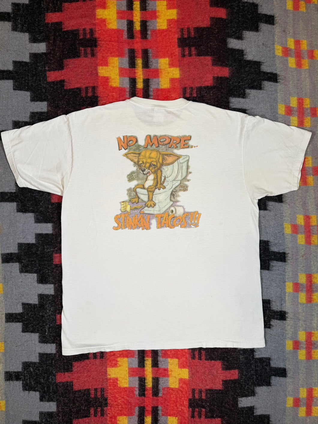 Vintage Distressed Early 2000s No More Stinkin Tacos Parody Shirt (XL)