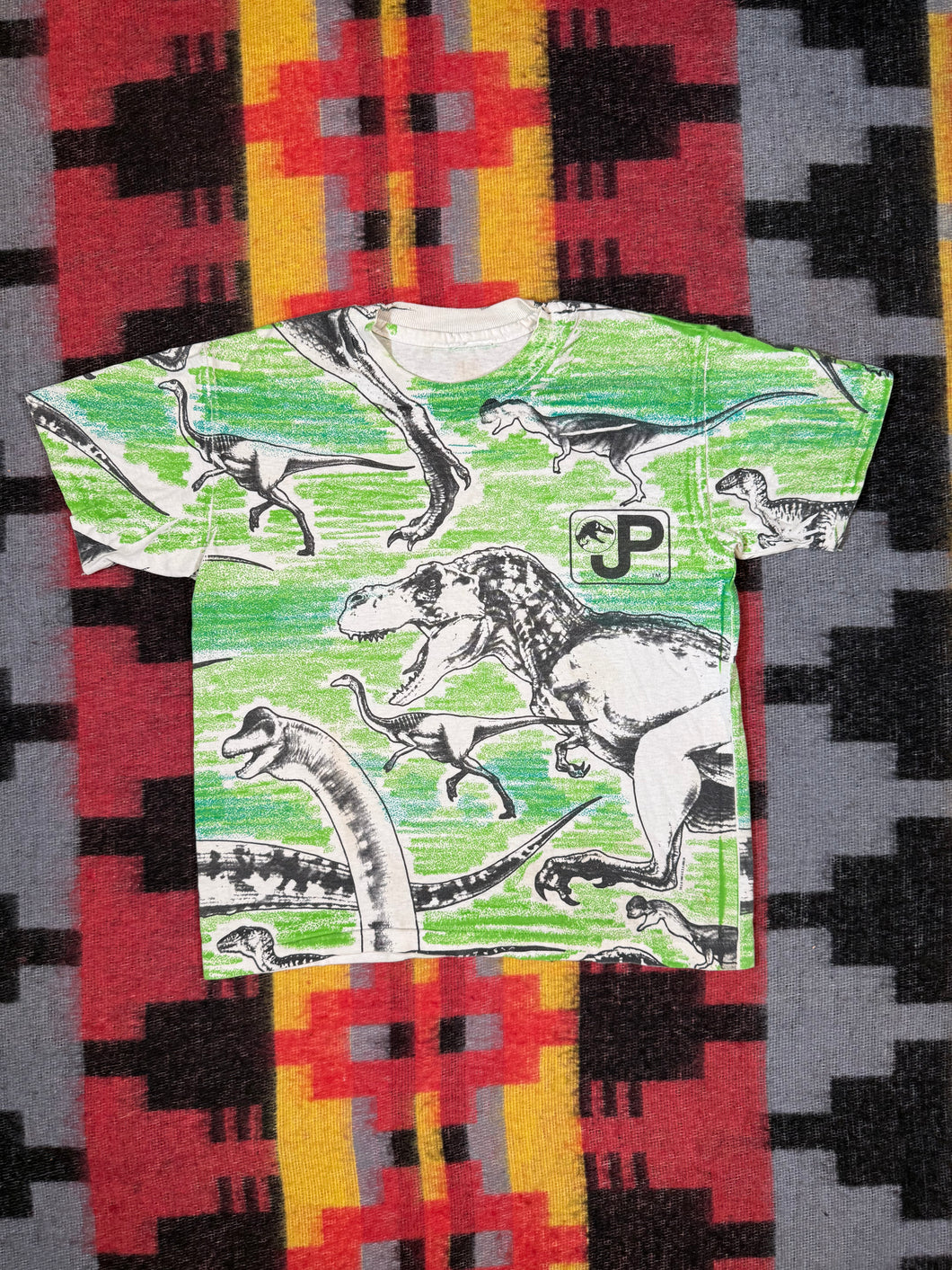 Vintage 90s Youth Jurassic Park All Over Print Shirt (Youth, See Measurements)