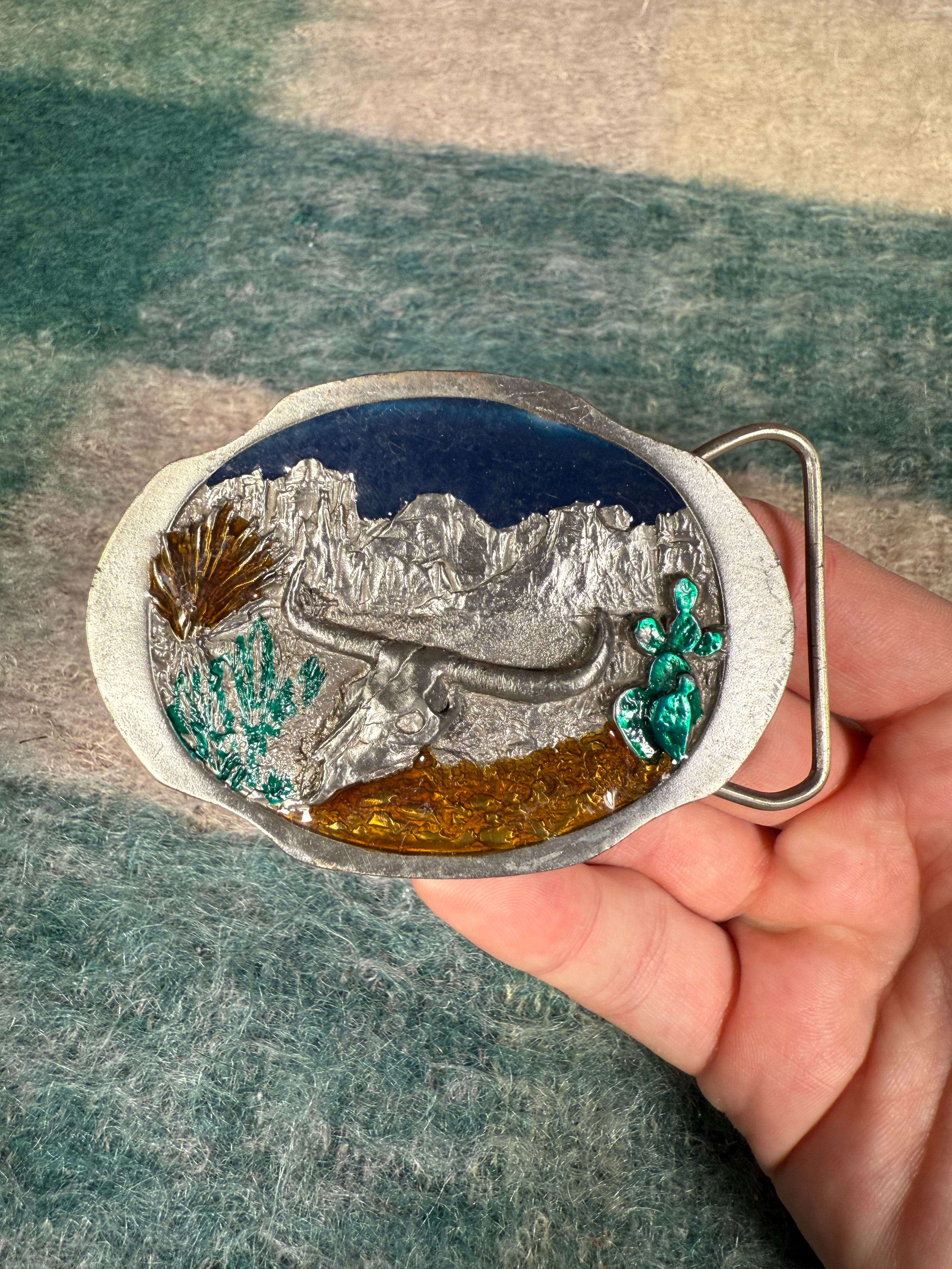 Vintage Longhorn Skull in the Desert Belt Buckle