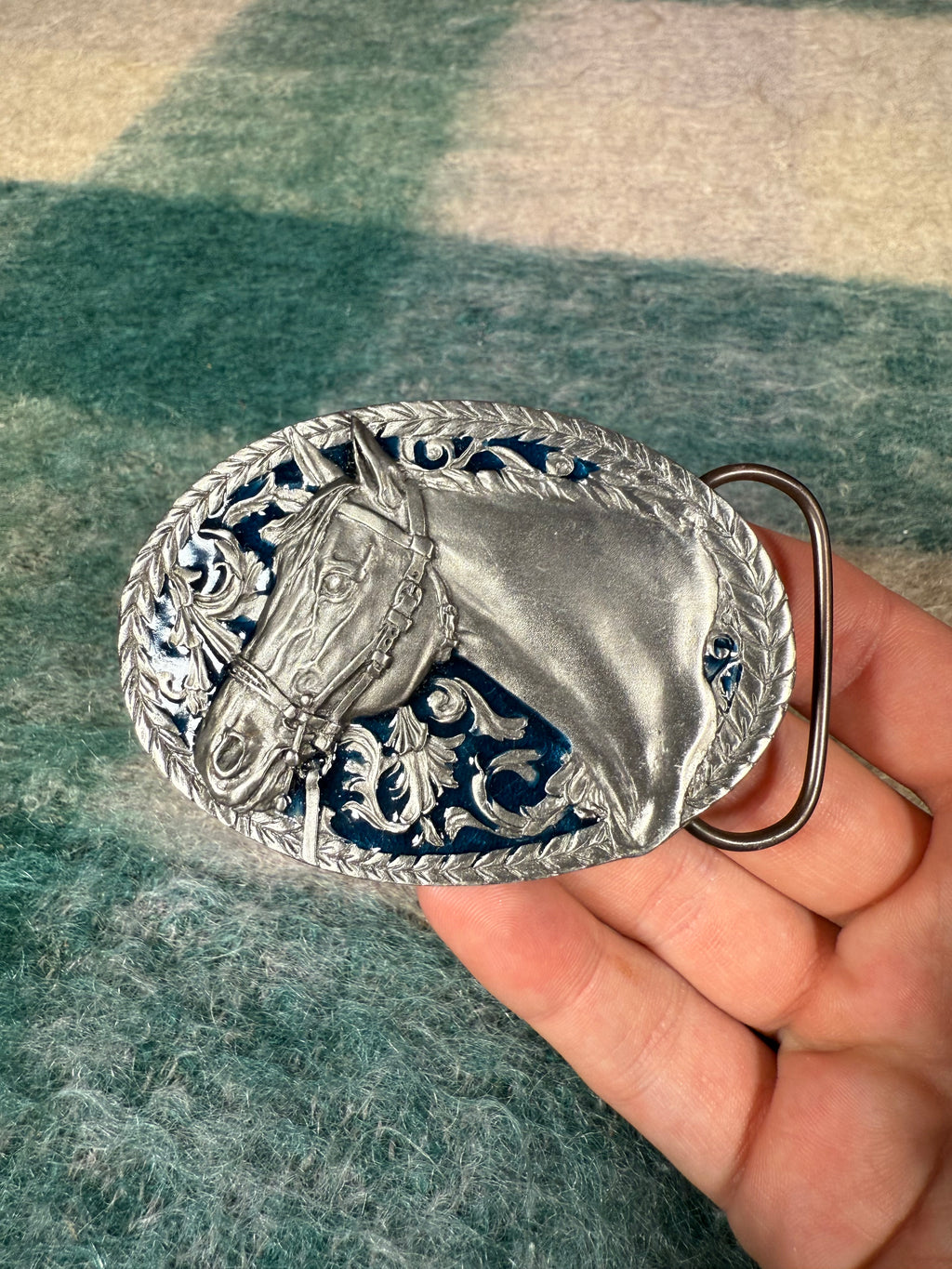 Vintage Horse Blue Belt Buckle