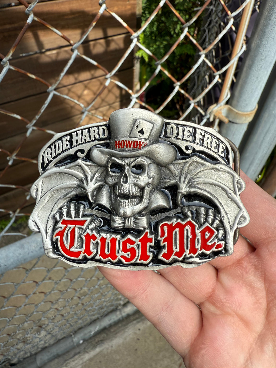 Vintage Trust Me Skull Belt Buckle