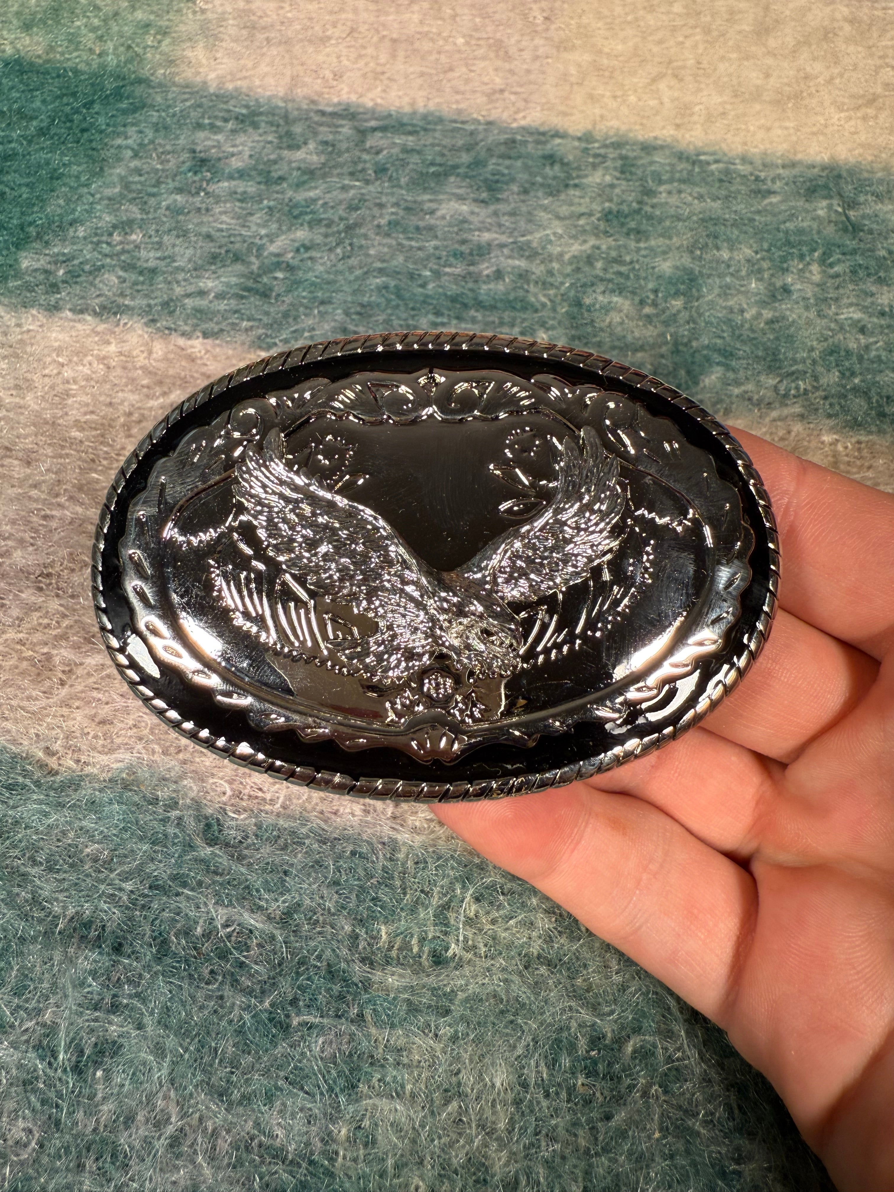 Vintage Black and Silver Eagle Belt Buckle