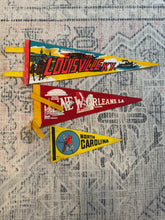 Load image into Gallery viewer, Lot of 3 Vintage Pennants - Louisville, New Orleans and North Carolina
