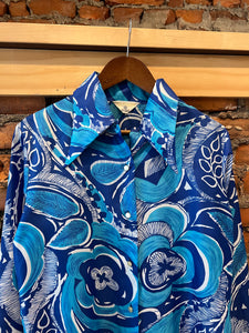True Vintage 70s Blue Floral Button Up Shirt (WM)