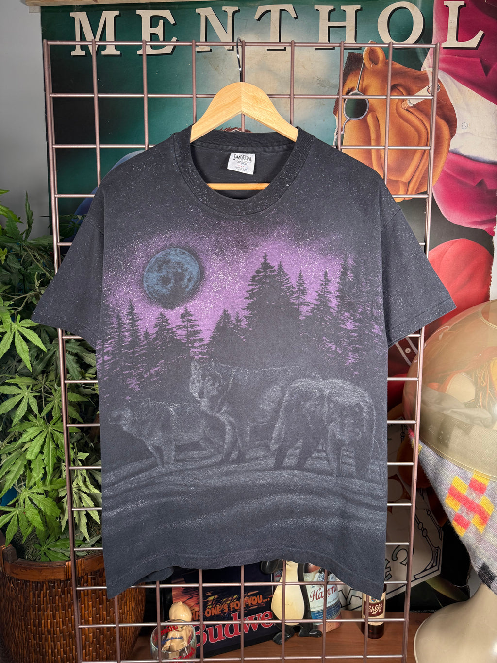 Vintage All Over Print Wolves Faded T-Shirt (XL)