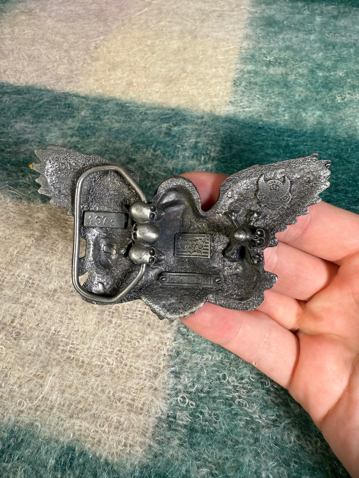 Vintage Bad to the Bone Eagle and Skulls Belt Buckle
