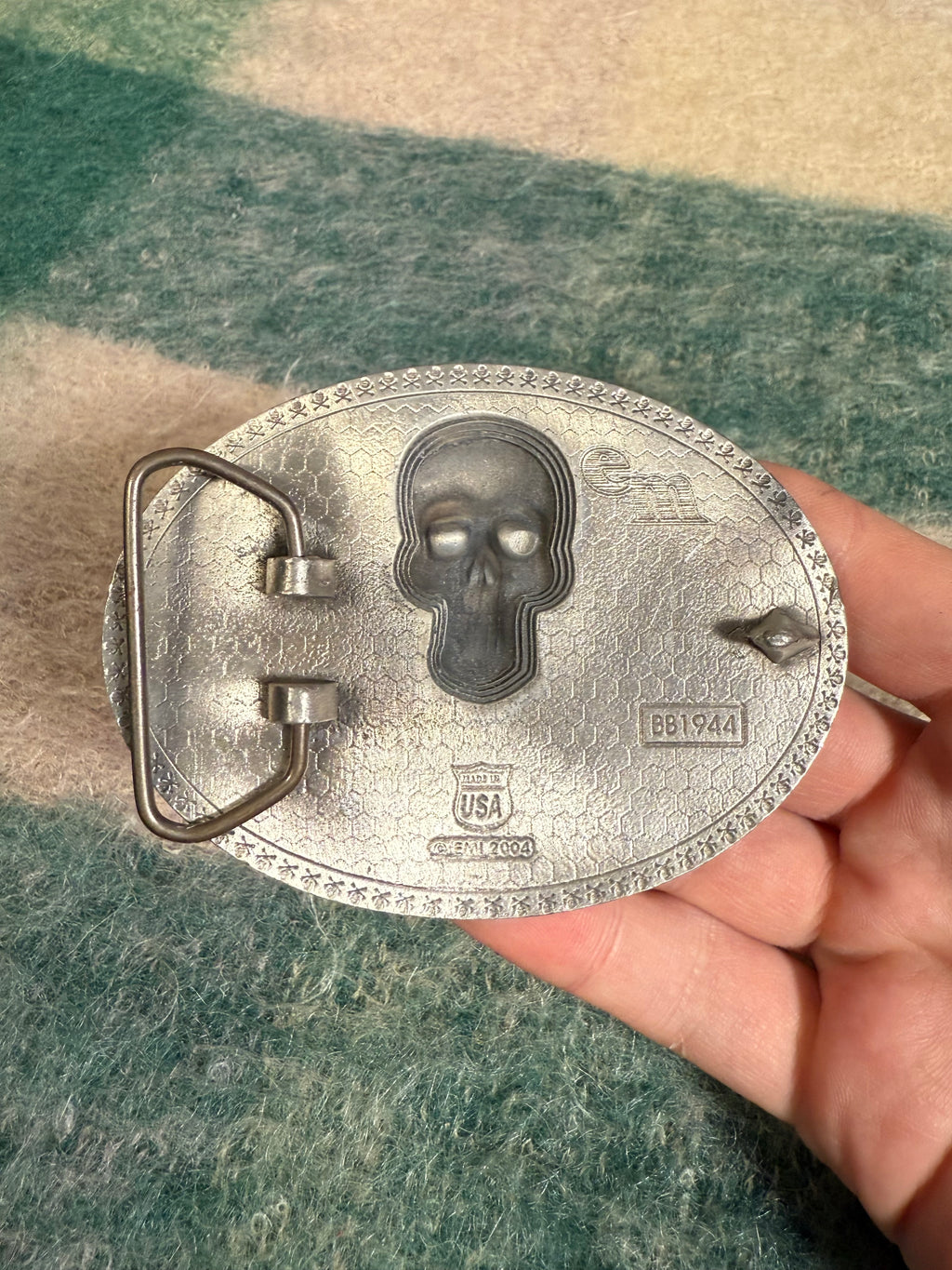 Vintage 2004 Black Skull and Cross Bones Belt Buckle