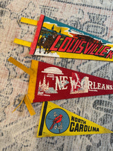 Load image into Gallery viewer, Lot of 3 Vintage Pennants - Louisville, New Orleans and North Carolina
